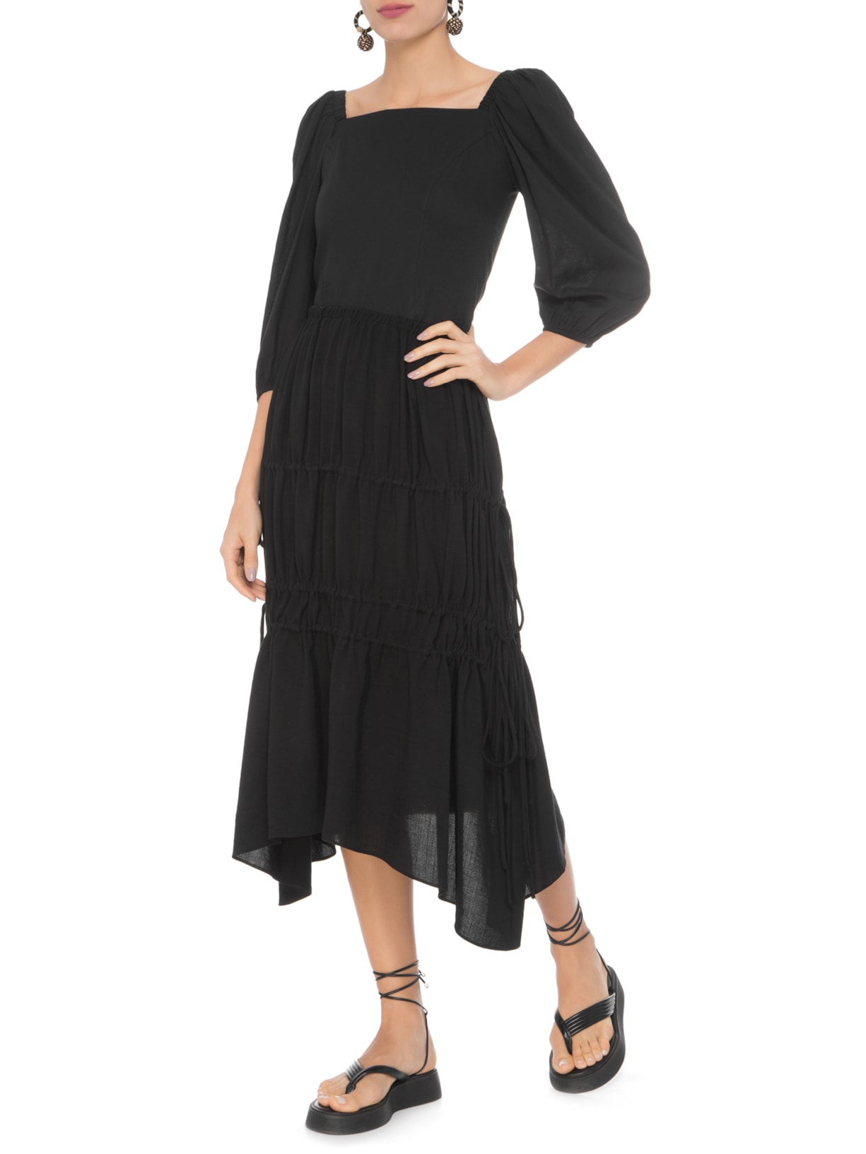 Saia Midi Recortes Com Rolote Preto  '2Essential