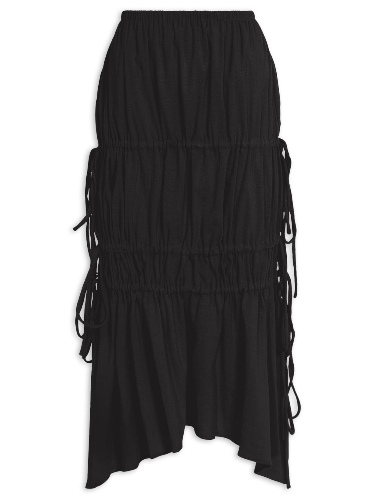 Saia Midi Recortes Com Rolote - Preto