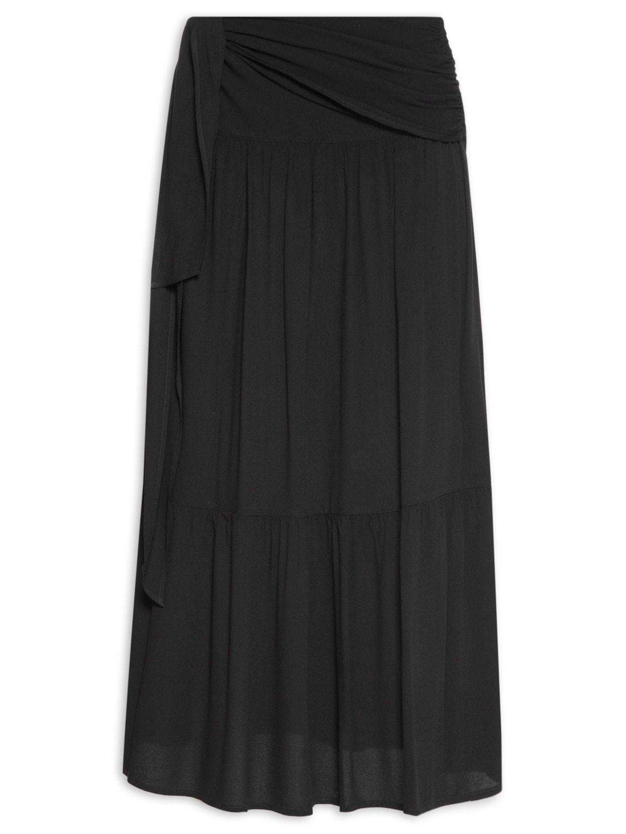 Saia Midi Recortes Pala Faixa - Preto