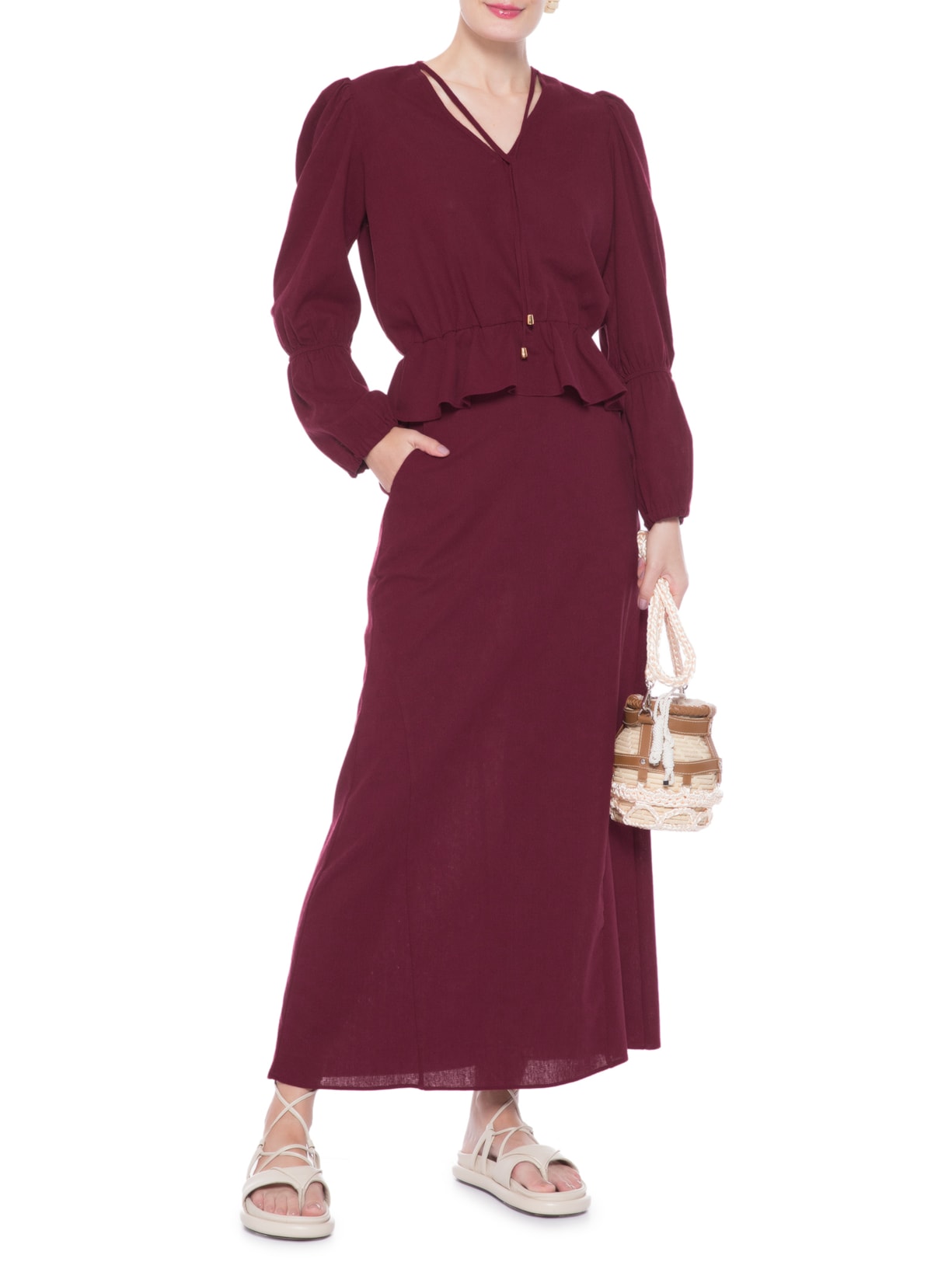 Saia Midi Recortes Vinho '2Essential