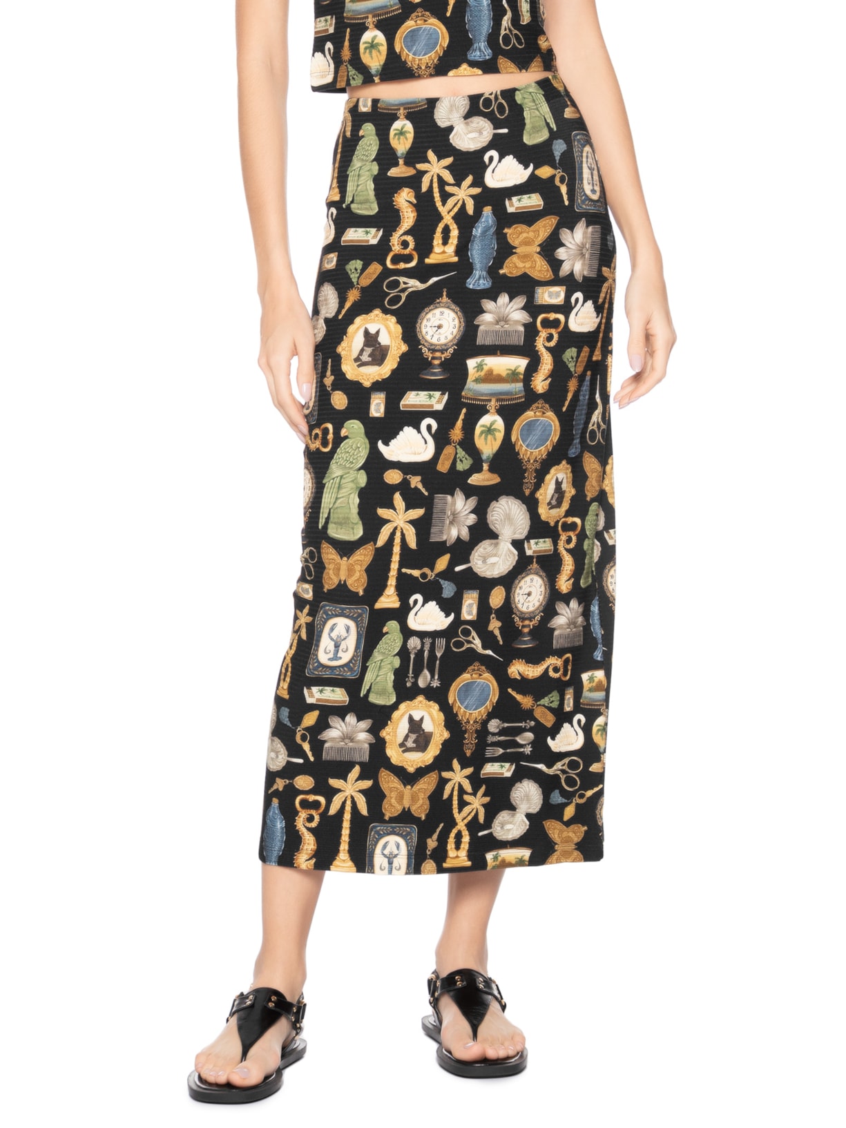 Saia Midi Reta Bibelô Preto Farm