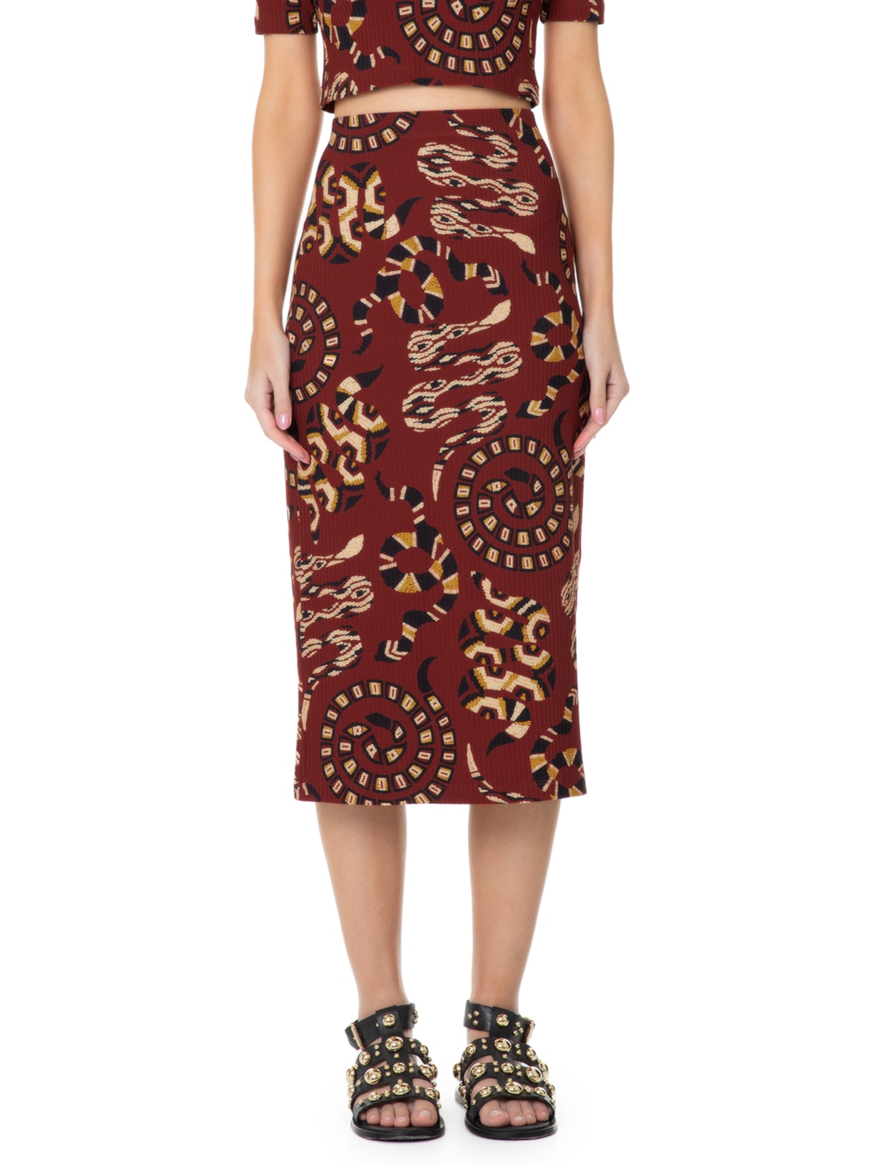 Saia Midi Reta Cobra Coral Vermelho Farm