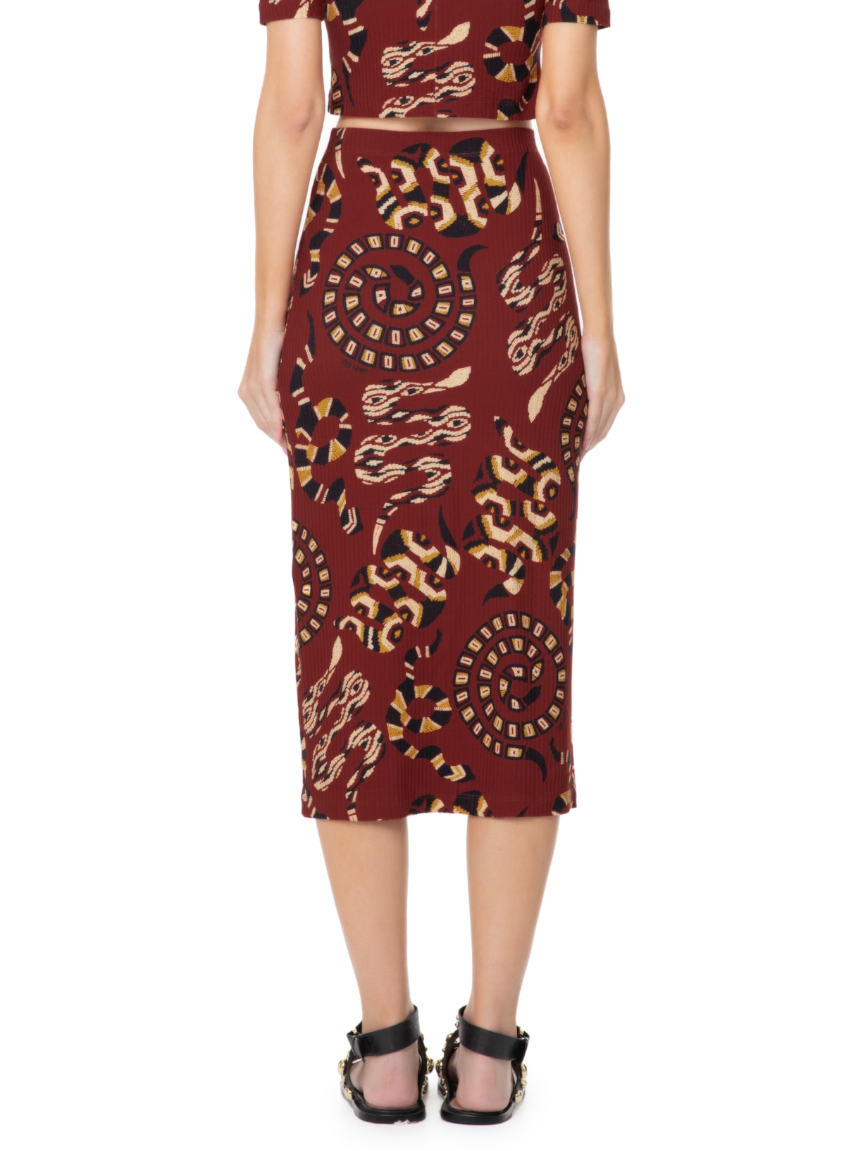 Saia Midi Reta Cobra Coral Vermelho Farm