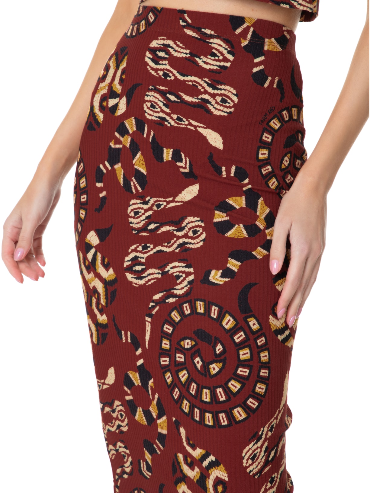Saia Midi Reta Cobra Coral Vermelho Farm