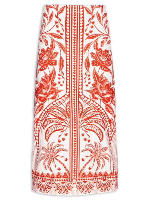 Saia Midi Reta Coqueiro de Flor - Vermelho