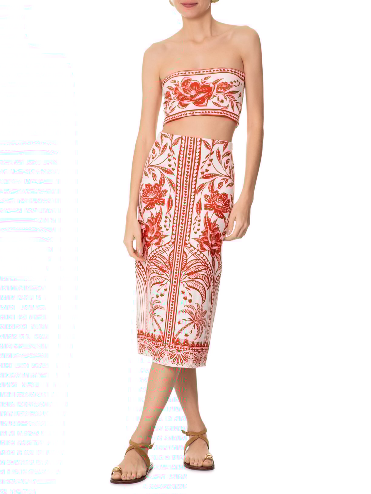 Saia Midi Reta Coqueiro de Flor Vermelho Farm