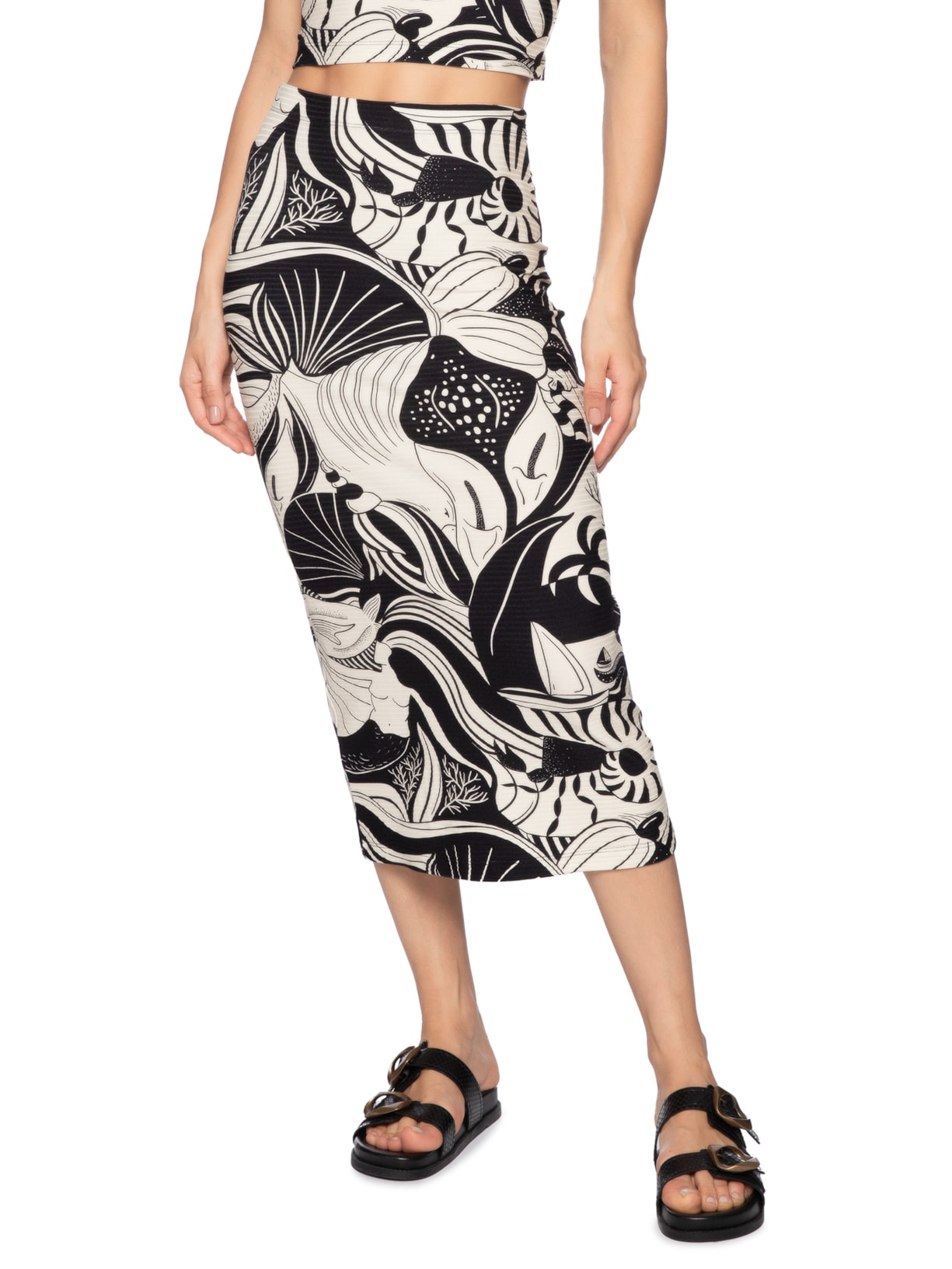 Saia Midi Reta Festa de Mar Preto Farm