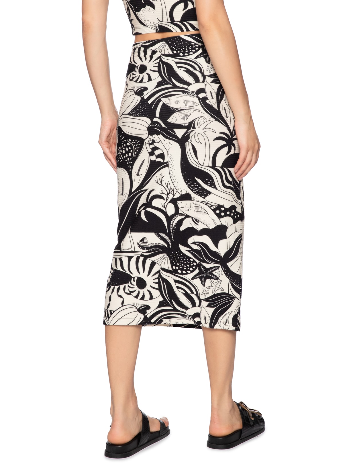 Saia Midi Reta Festa de Mar Preto Farm