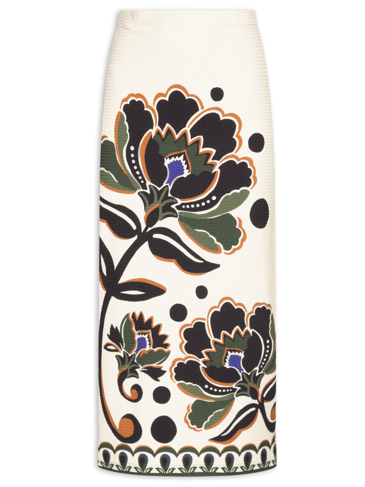 Saia Midi Reta Floral Arabasque - Bege