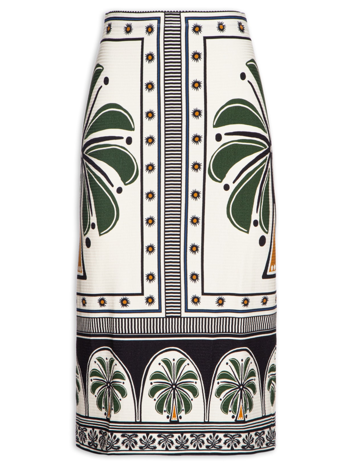 Saia Midi Reta Jardim Tropical - Off White