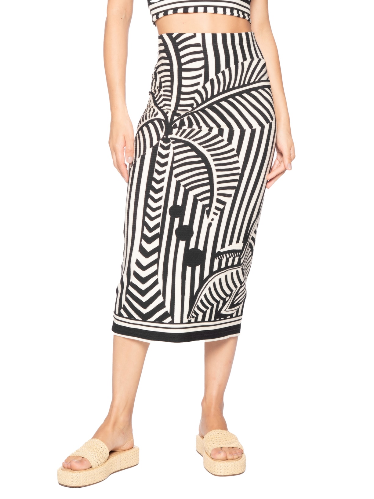 Saia Midi Reta Listra Preta Farm