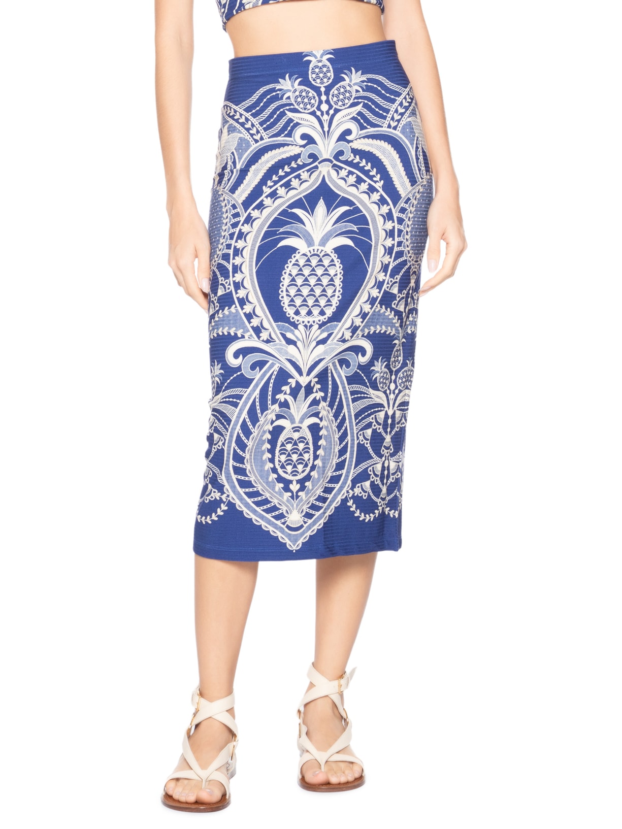 Saia Midi Reta Primor de Abacaxi Azul Farm