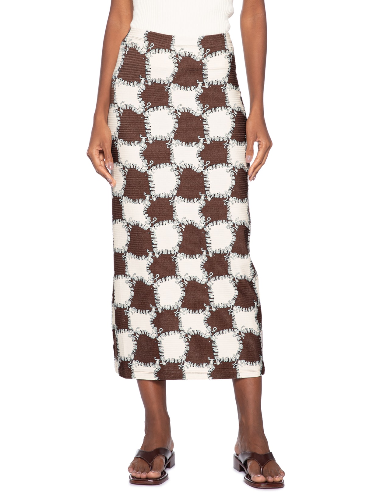 Saia Midi Reta Ritmo Carioca Marrom Farm