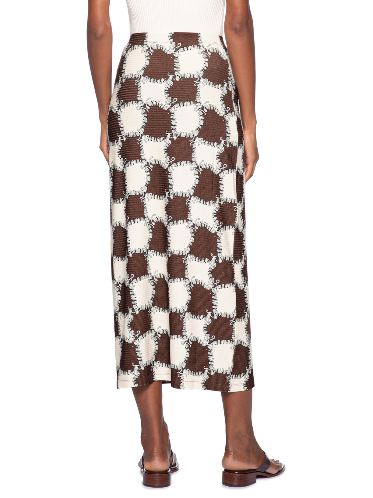 Saia Midi Reta Ritmo Carioca Marrom Farm