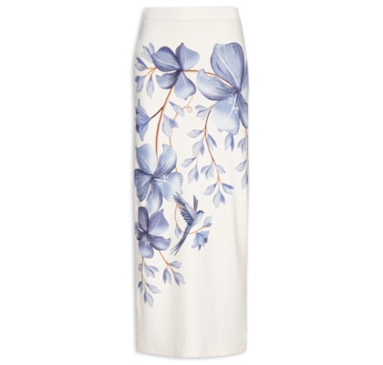 Saia Midi Reta Voo Em Flor E - Branco