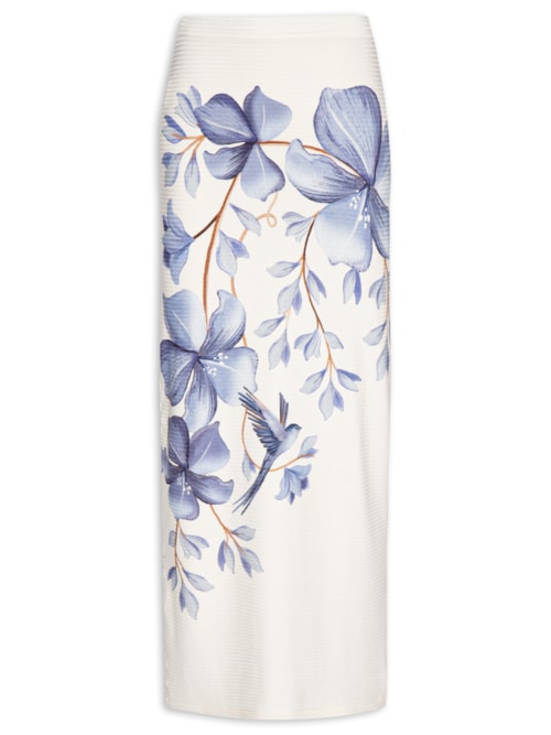 Saia Midi Reta Voo Em Flor E - Branco