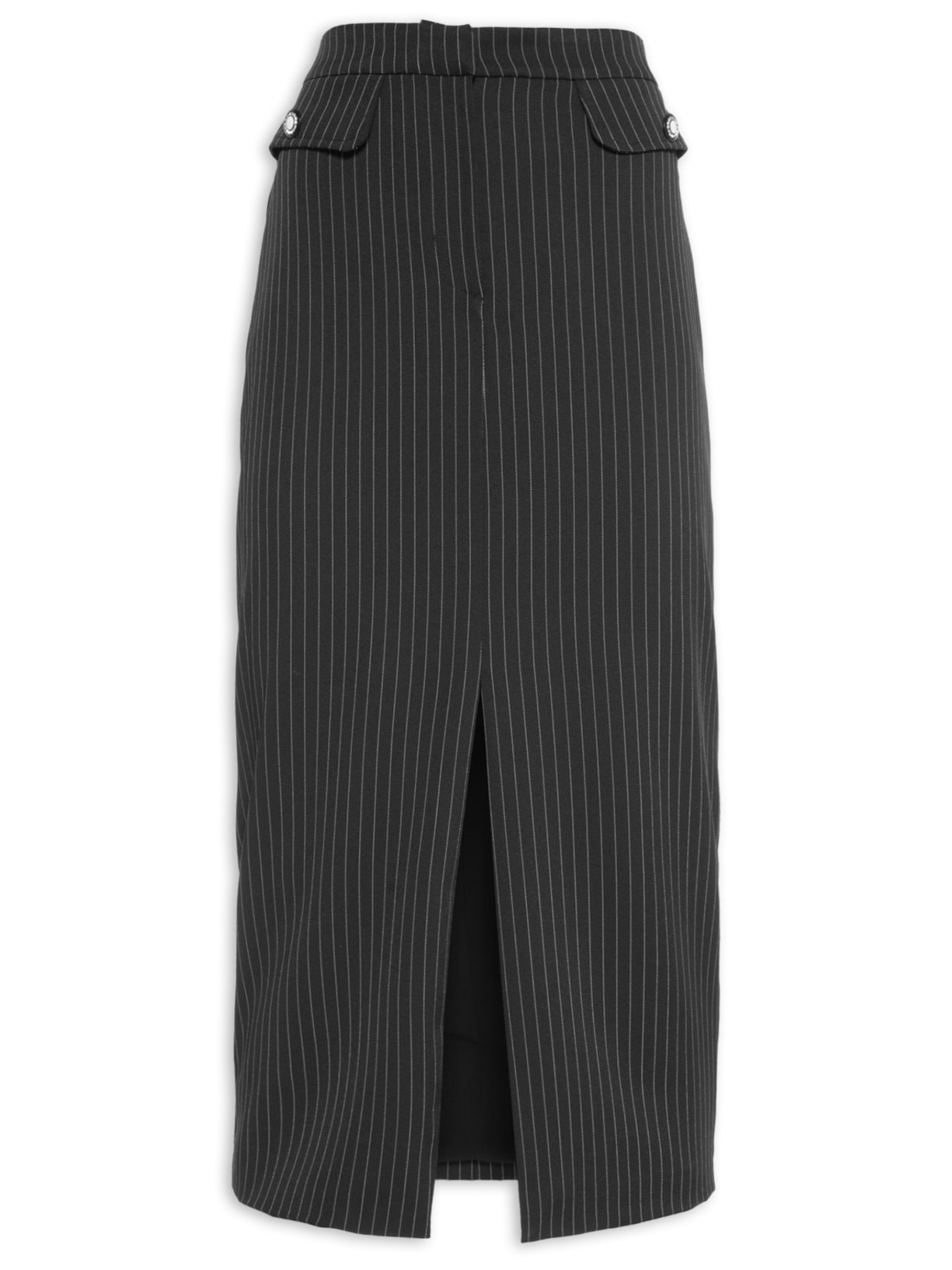 Saia Midi Risca De Giz - Preto