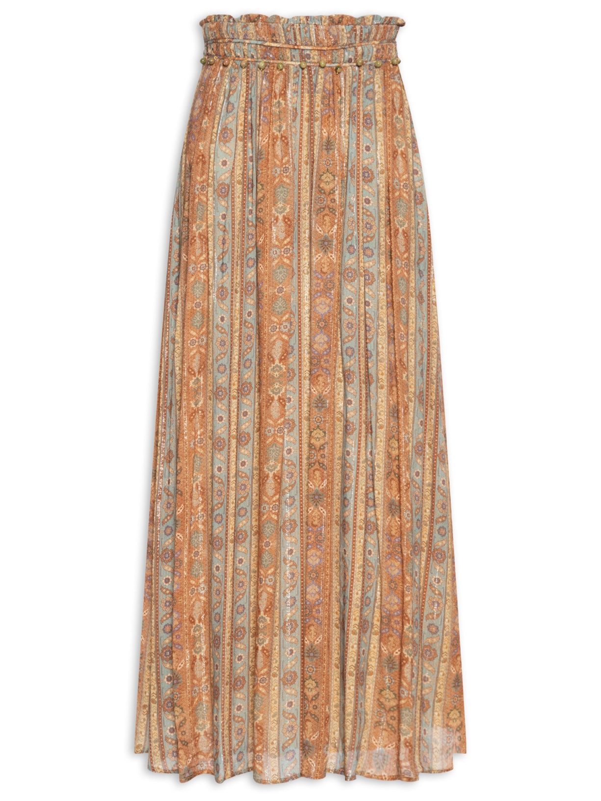 Saia Midi Rolote Estampa Tapestry - Marrom