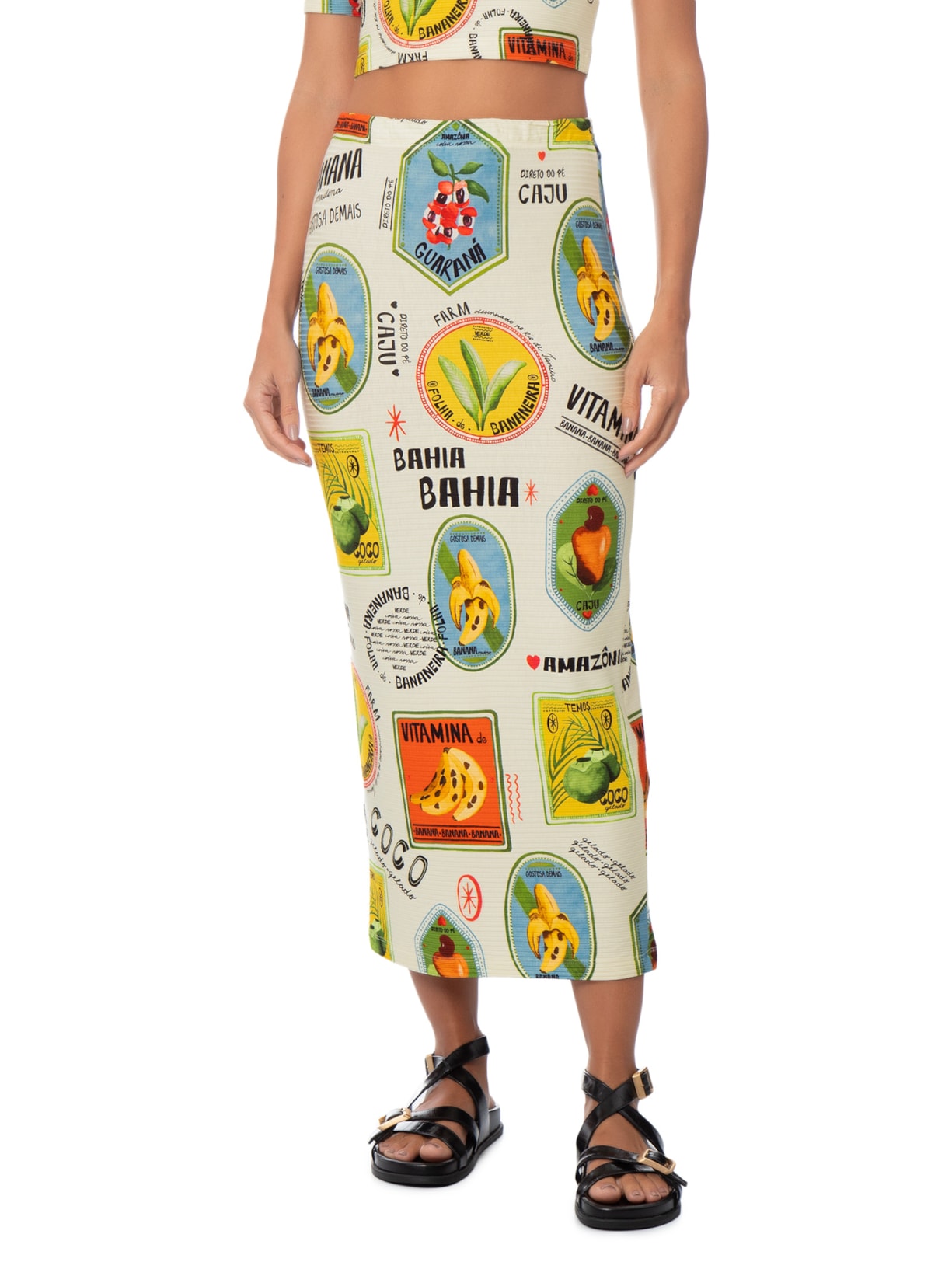 Saia Midi Selo Coisa Nossa Off White Farm