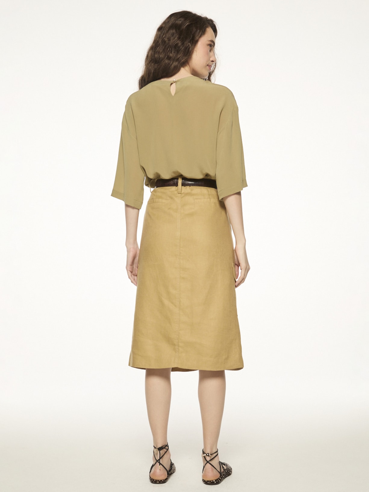 Saia Midi Skin Linen V27 Bege Mixed