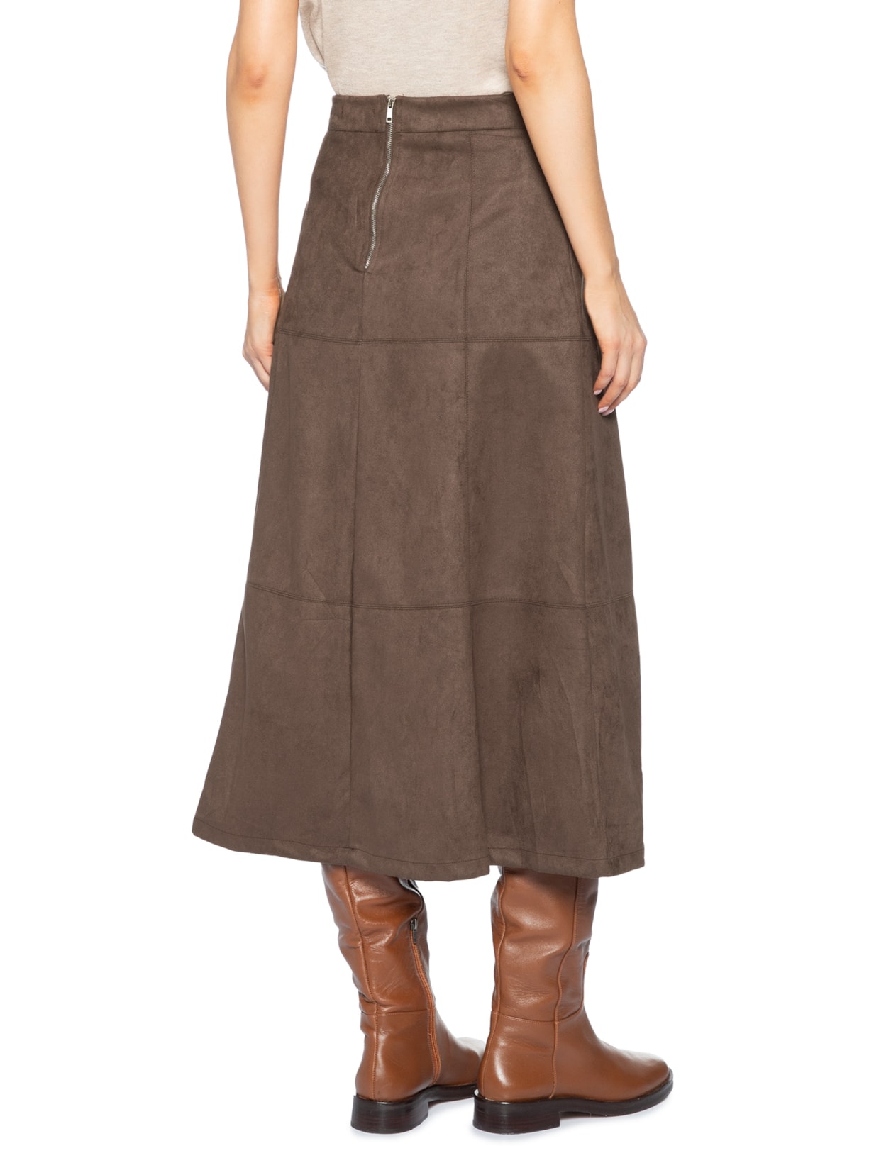 Saia Midi Suede Marrom Basiq