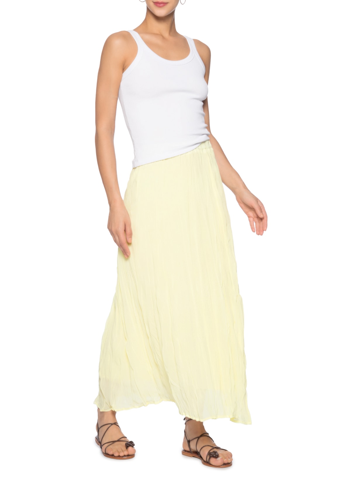 Saia Midi Texturizada Amarelo Basiq