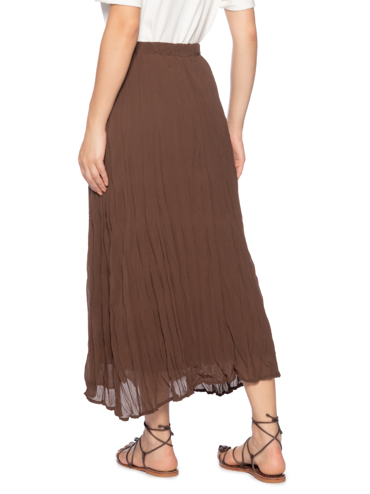 Saia Midi Texturizada Marrom Basiq
