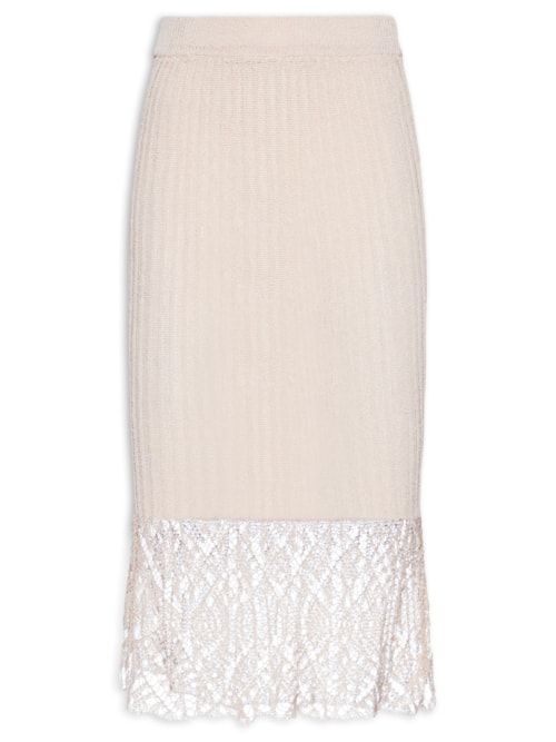 Saia Midi Thin Cotton Lace - Bege