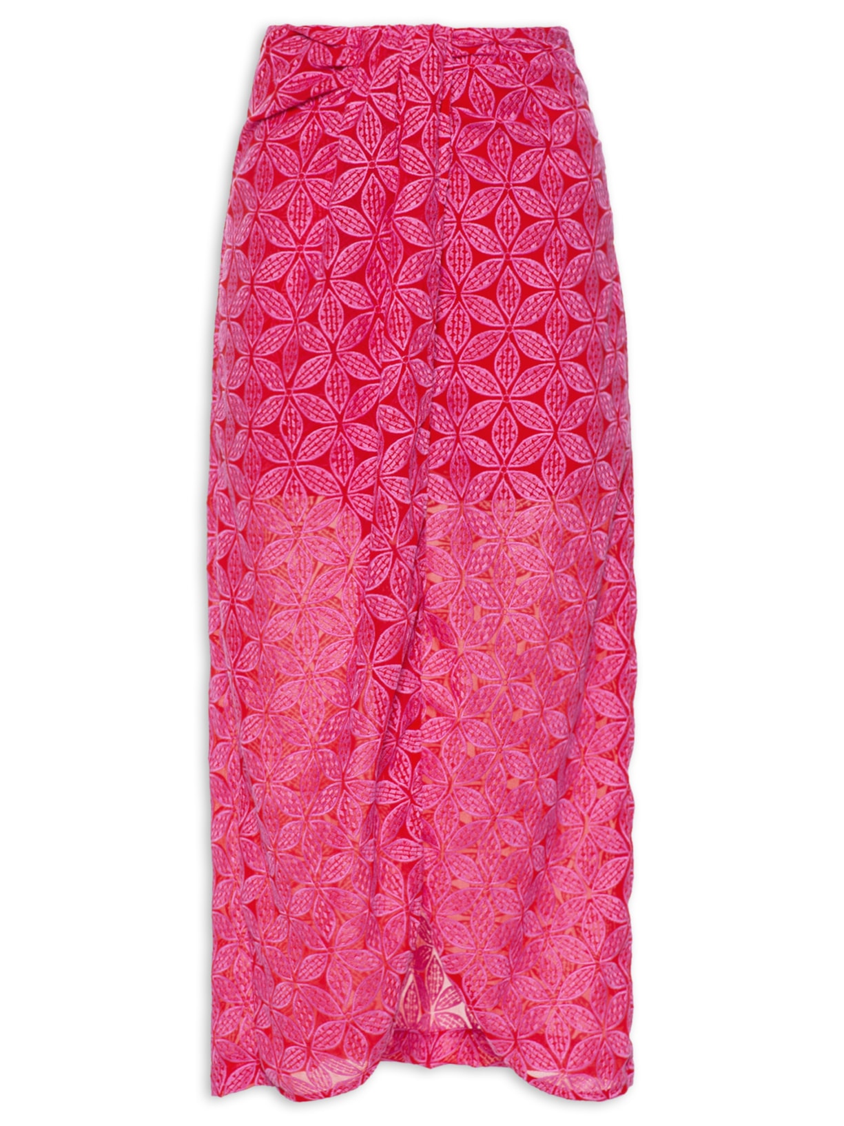 Saia Midi Transpasse Bordada - Rosa