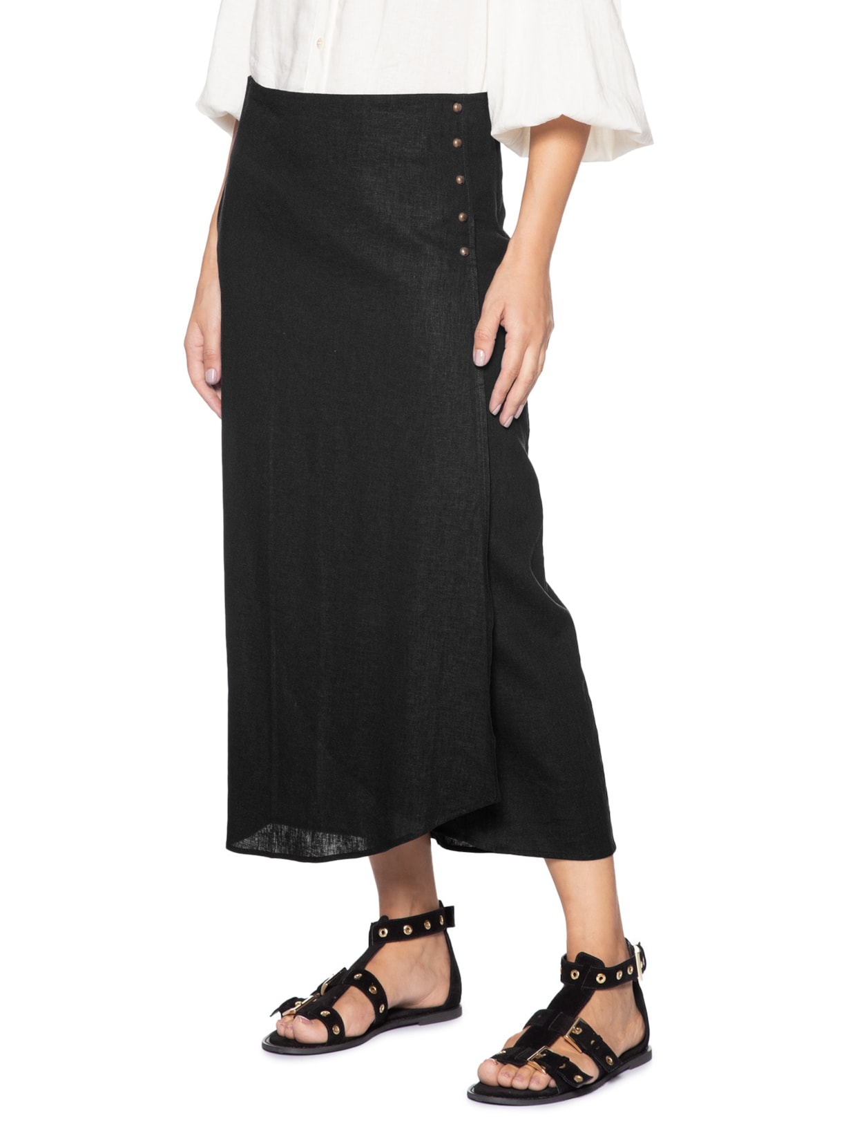Saia Midi Transpasse Preto Maria Filó