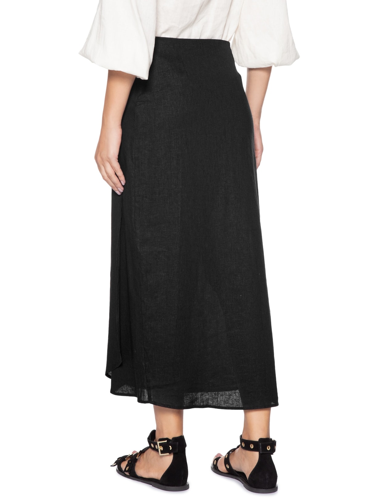 Saia Midi Transpasse Preto Maria Filó