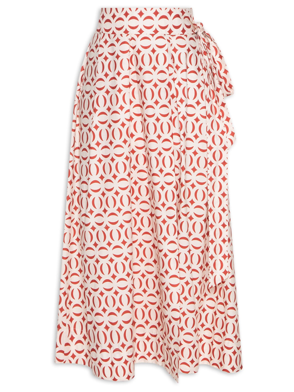 Saia Midi Tricoline Estampa Cobogós - Vermelho