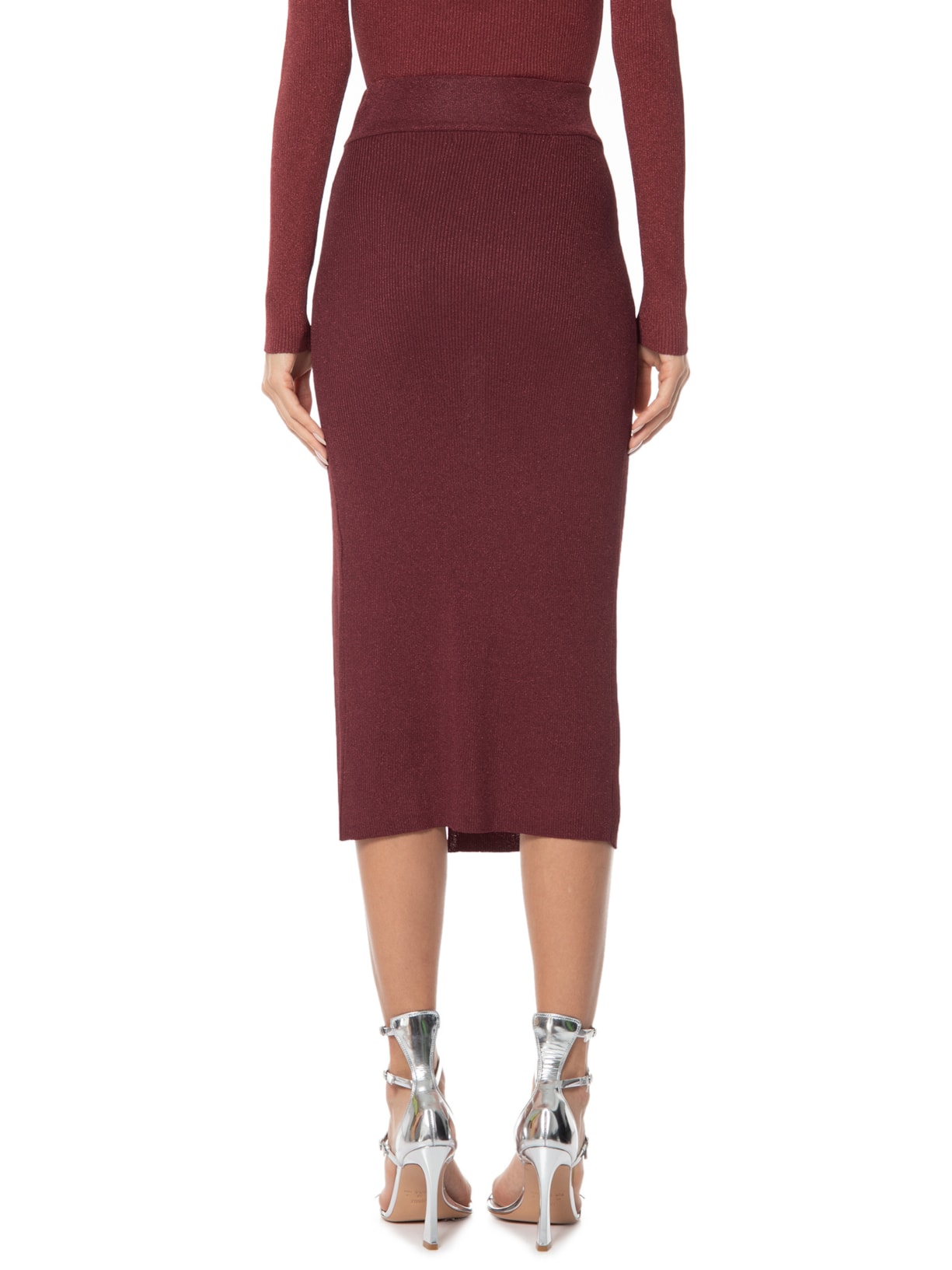 Saia Midi Tricot Canelado Lurex Colors Vinho Animale