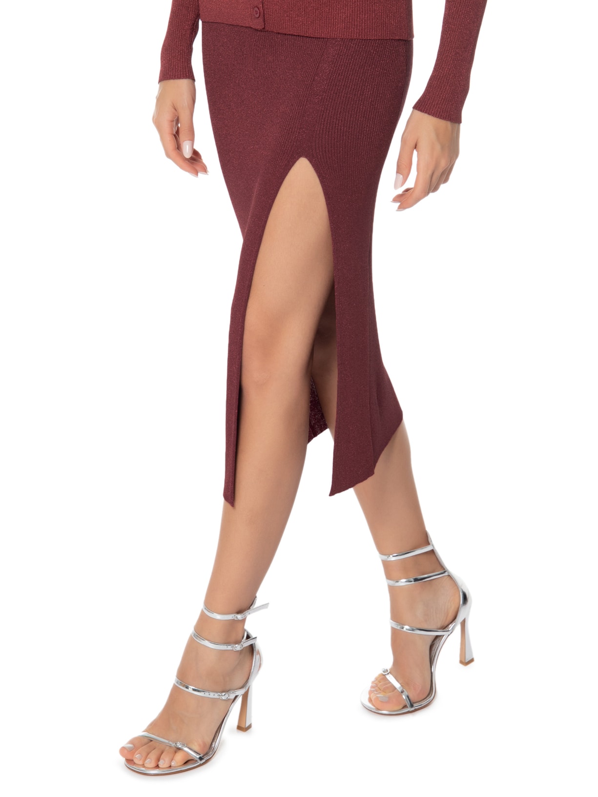 Saia Midi Tricot Canelado Lurex Colors Vinho Animale