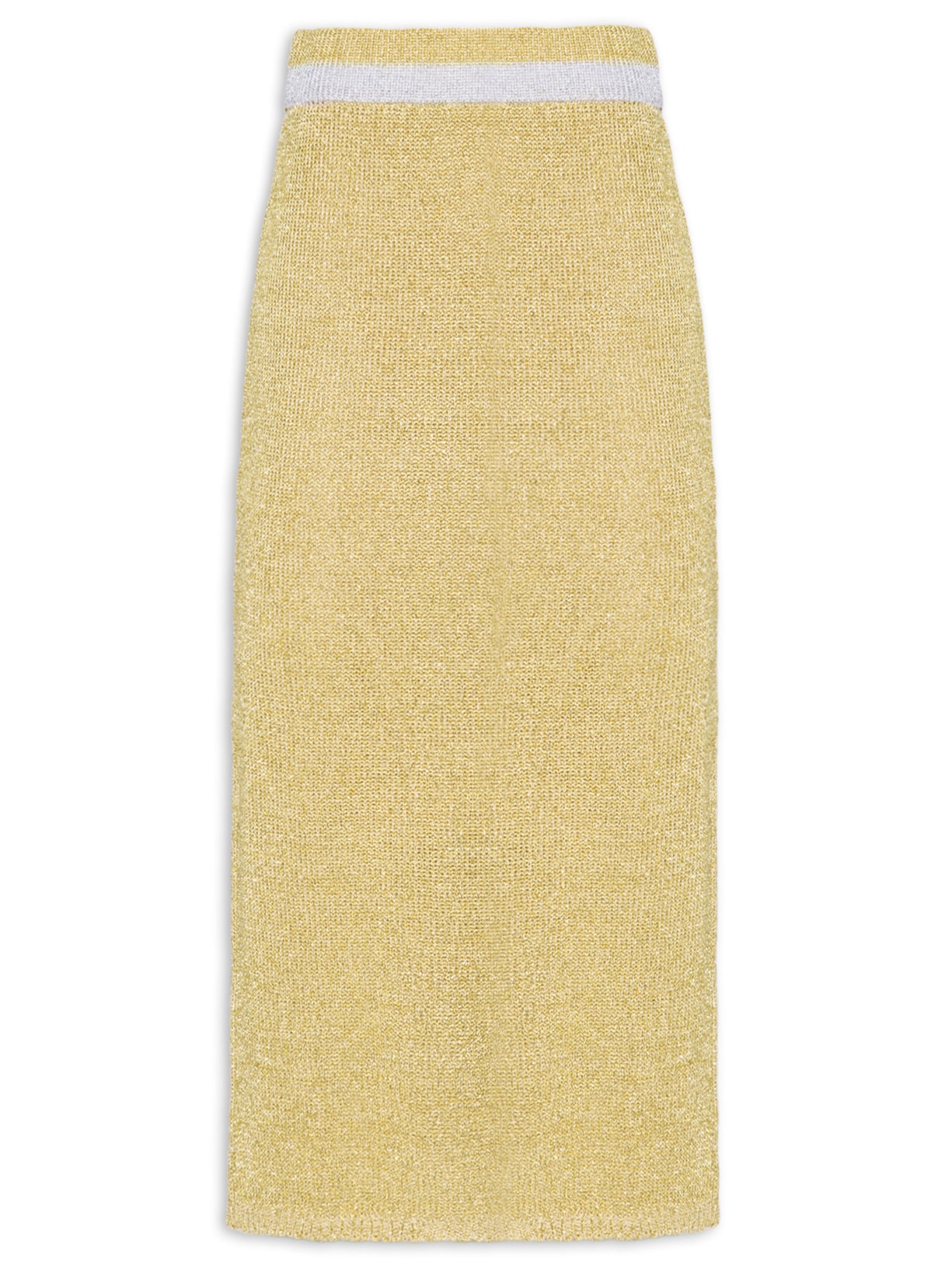 Saia Midi Tricot Lurex Detalhe Cós - Dourado