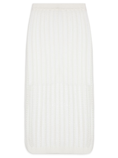 Saia Midi Tricot Ponto Diferenciado - Branco