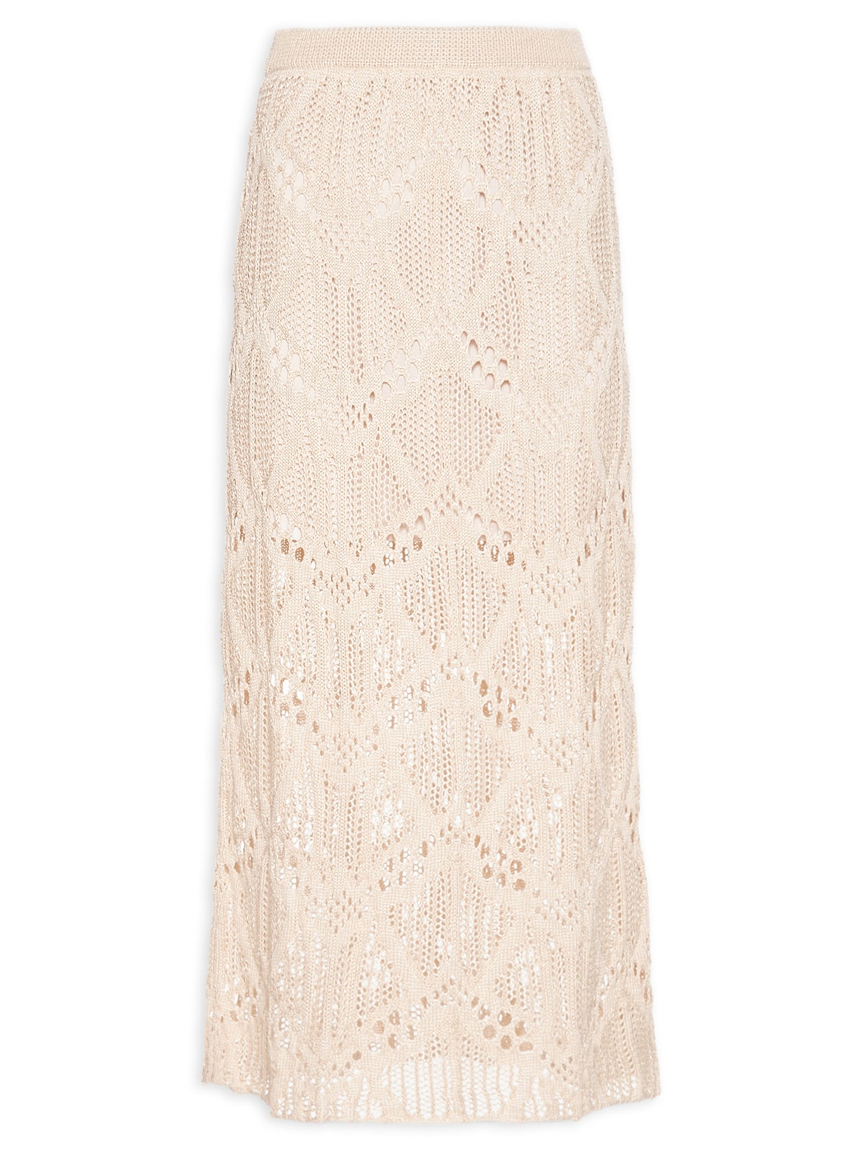 Saia Midi Tricot Ponto Rendado Off White Maria Filó