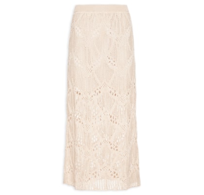 Saia Midi Tricot Ponto Rendado - Off White