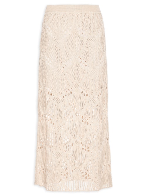 Saia Midi Tricot Ponto Rendado - Off White