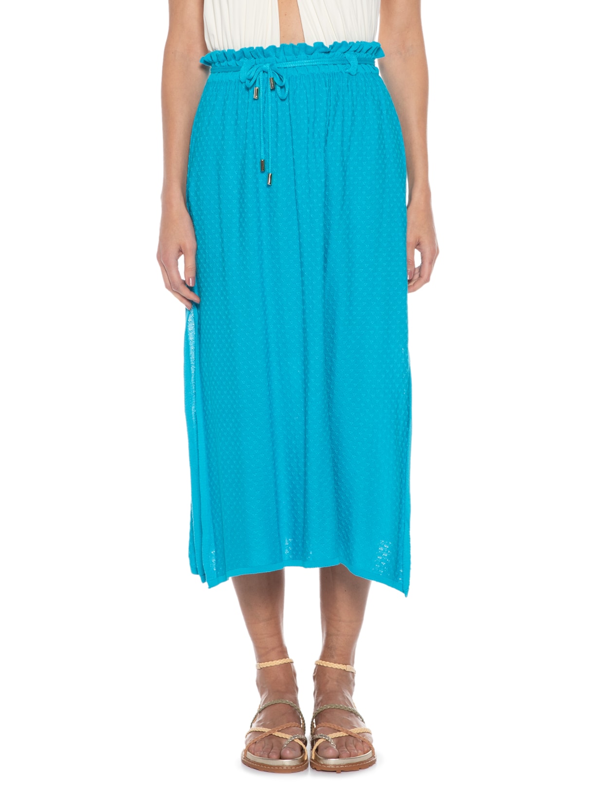 Saia Midi Tricot Textura Azul '2Essential