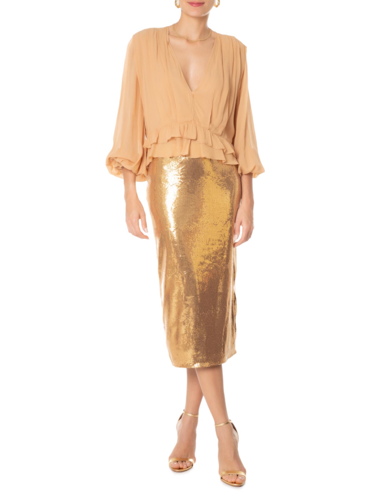 Saia Midi Tubular Dourado Animale