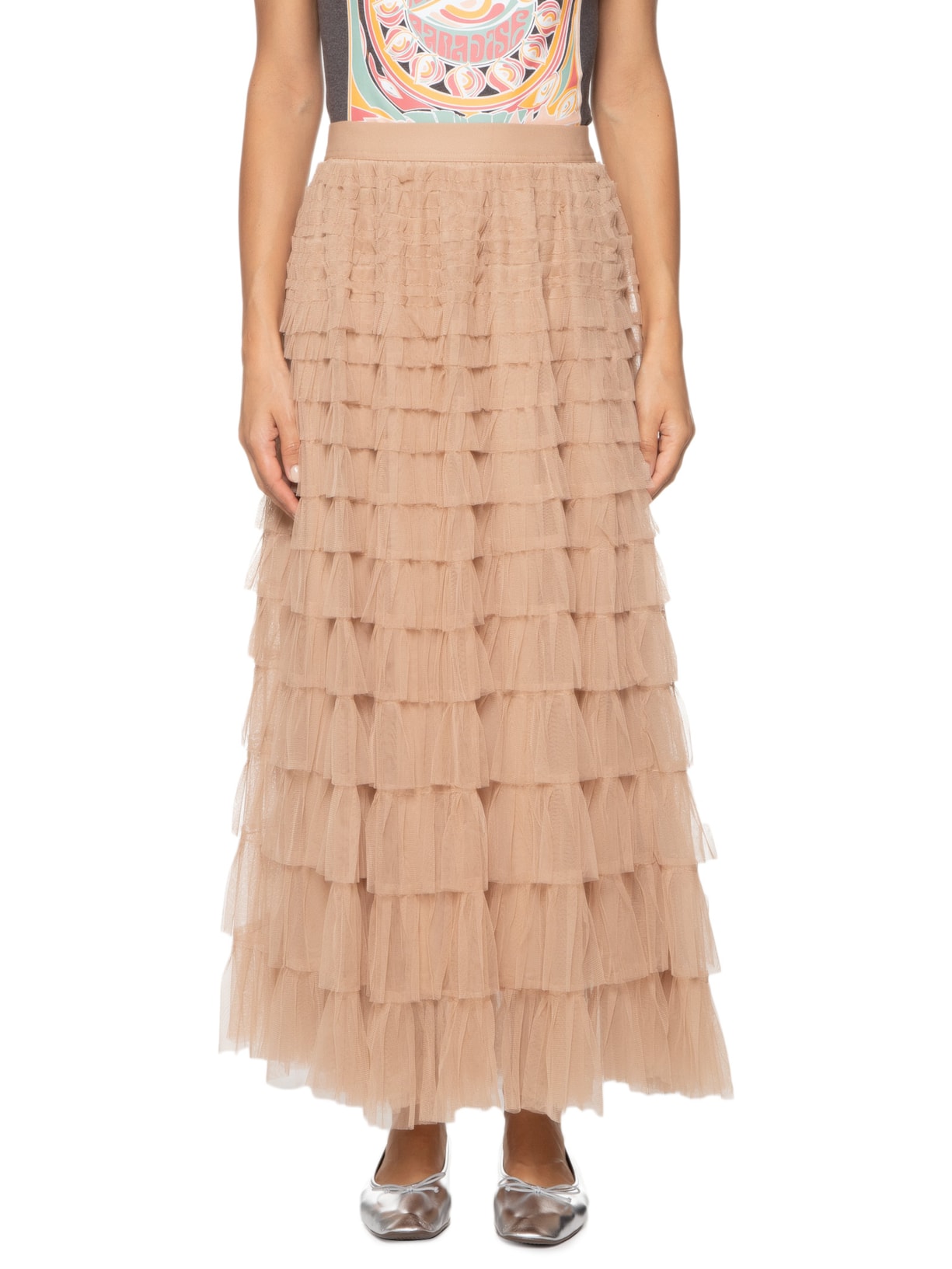 Saia Midi Tule Bege Market 33