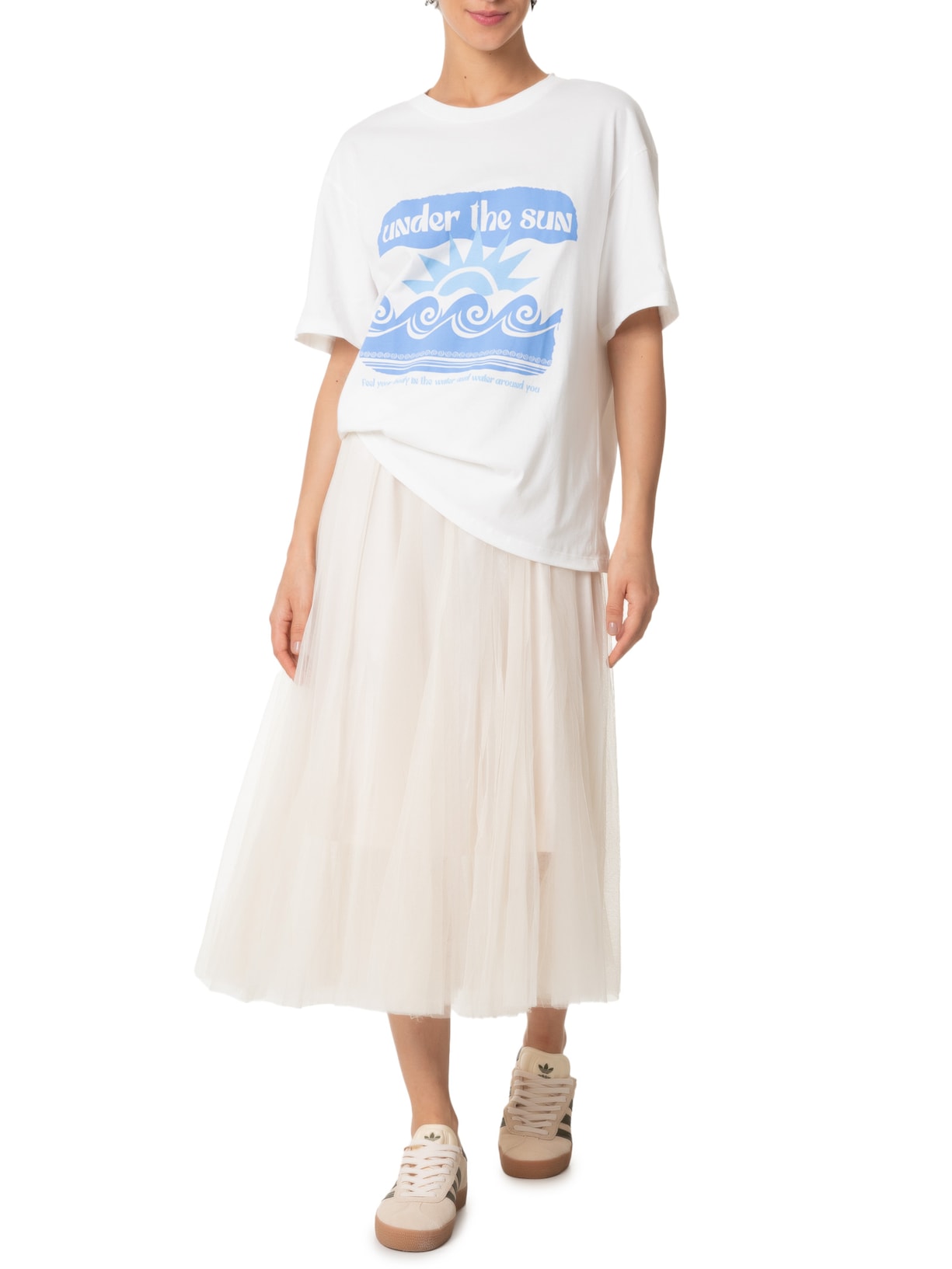 Saia Midi Tule Bege Market 33
