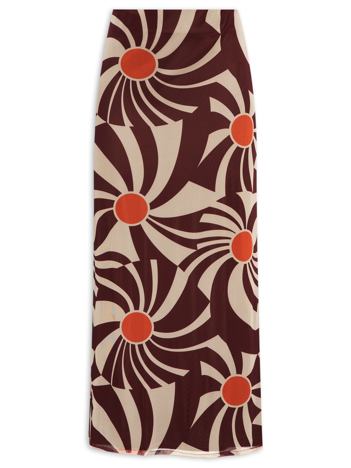 Saia Midi Tule Estampa Mormaço - Marrom