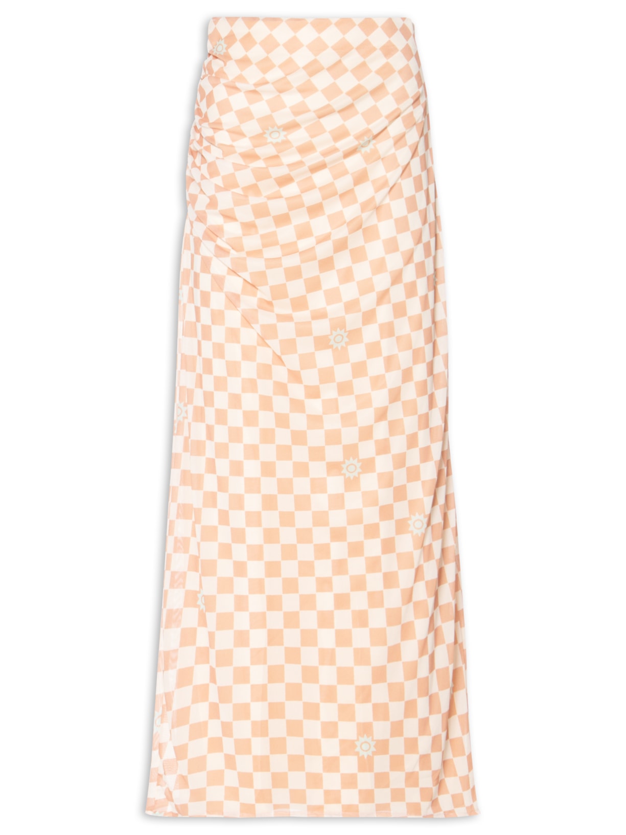 Saia Midi Tule Estampa Mosaico - Bege