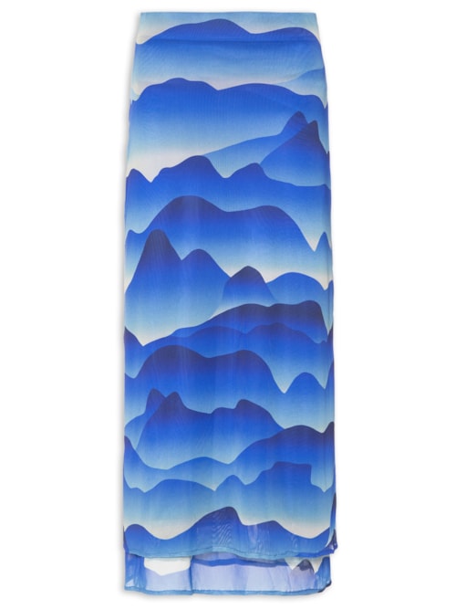 Saia Midi Tule Estampa Urca - Azul