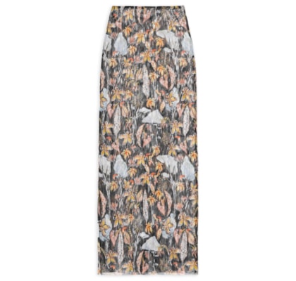 Saia Midi Tule Folhagem Mata D'Onça - Preto