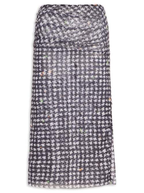 Saia Midi Tule Pied Poule - Preto