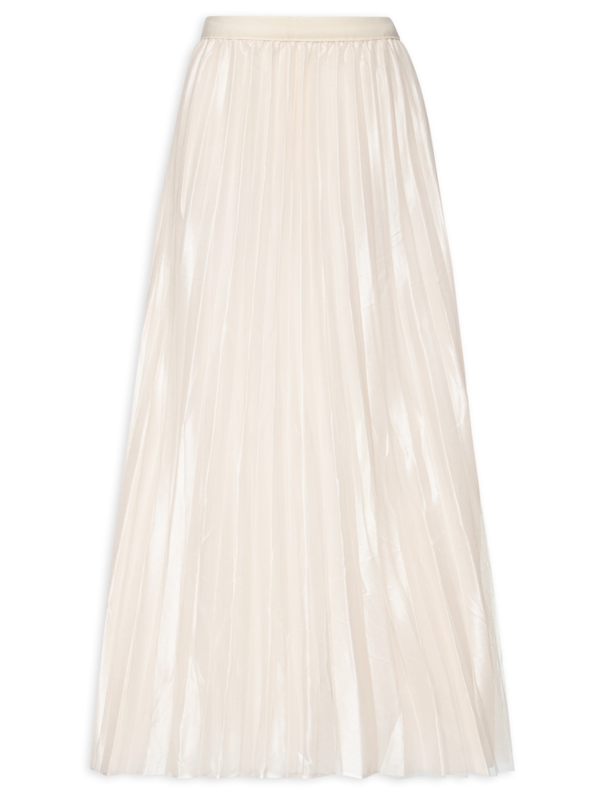 Saia Midi Tule Plissado Dupla Face - Bege