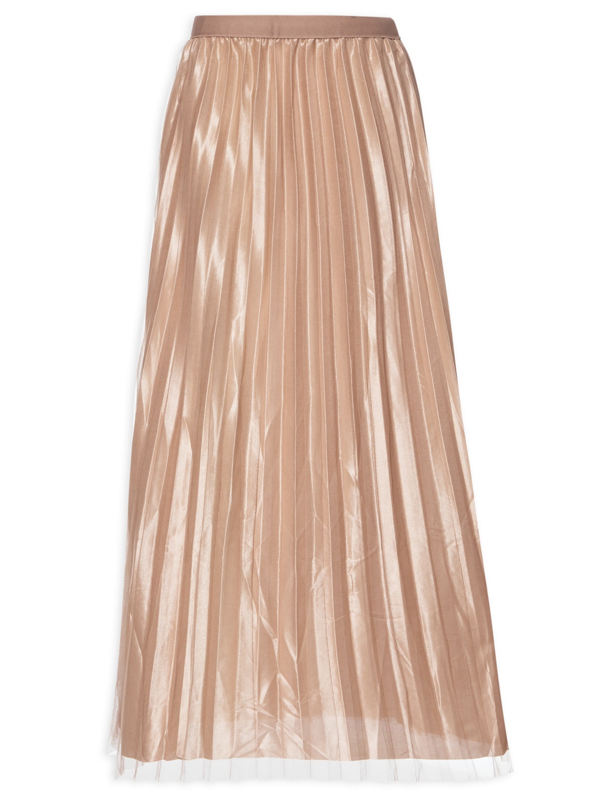 Saia Midi Tule Plissado Dupla Face - Marrom